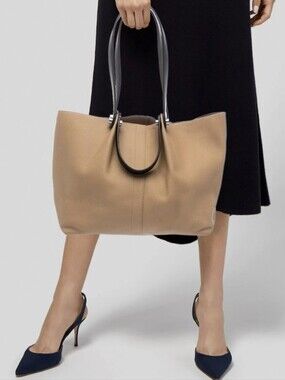 All Saints Tan Leather Tote with Black Handles